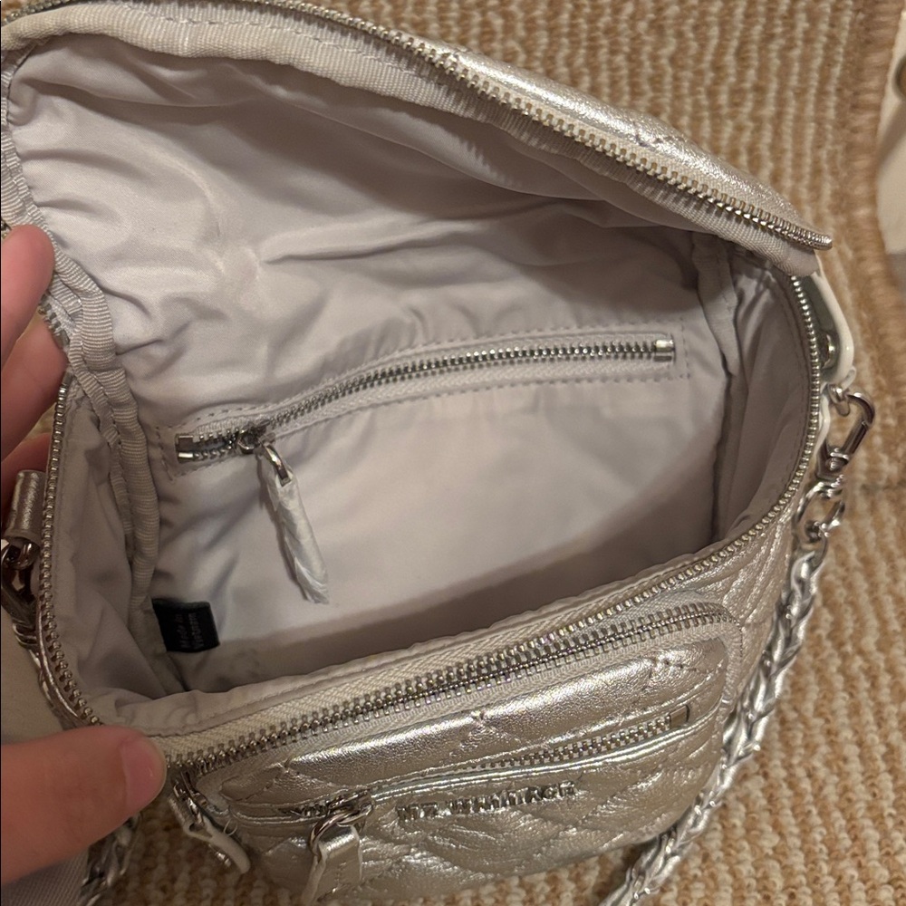 MZ Wallace Micro Crosby Silver Leather Quilted Sling - Picture 6 of 12